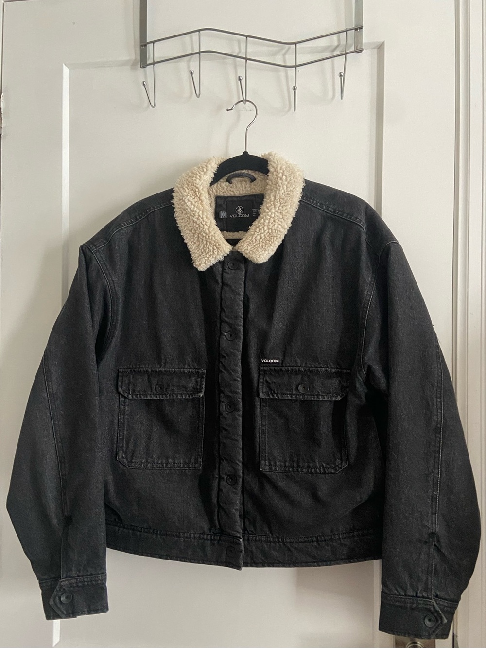 Volcom Black Denim Sherpa Lined Coat